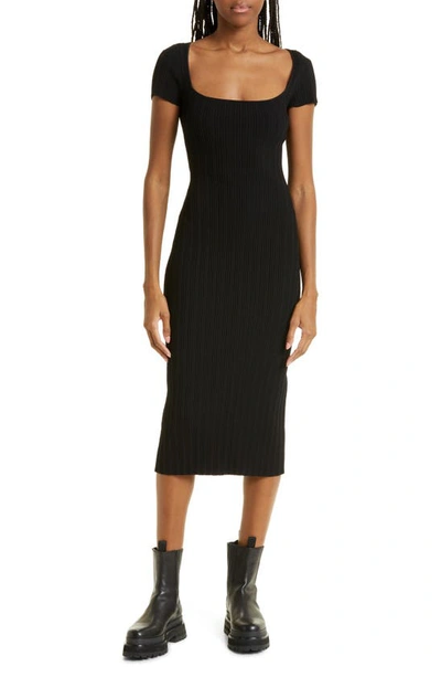 Proenza Schouler White Label Rib-knit Midi Bodycon Dress In Black