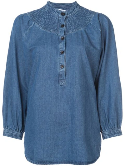 Apiece Apart Fenna Stitched Denim Top In Blue