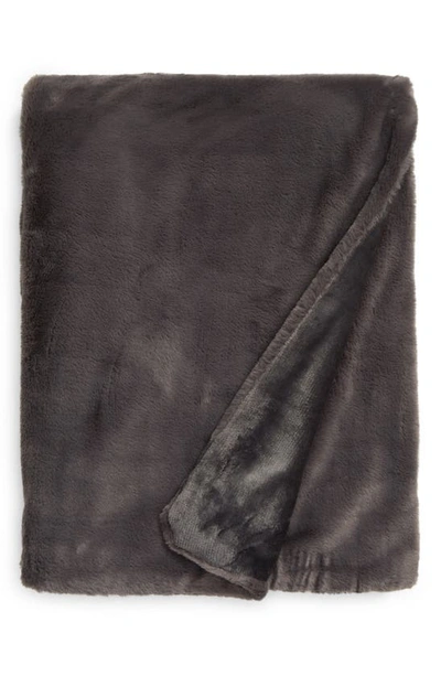 Unhide Lil Marsh Small Faux Fur Blanket In Charcoal