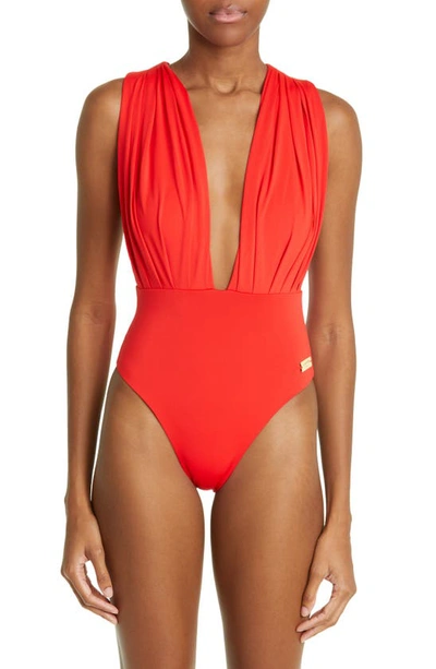 Balmain Logo Detailed One Piece Swimsuit In Red