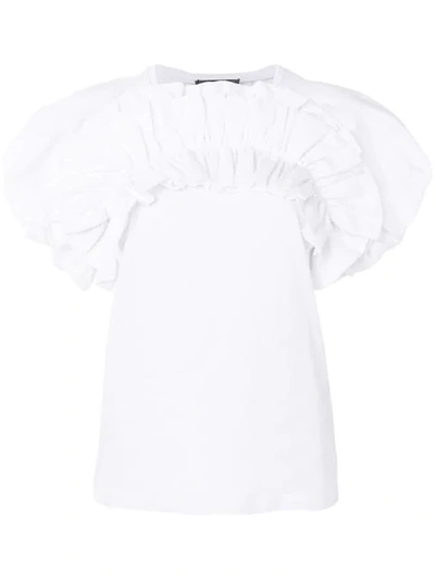 Alexander Mcqueen Ruffled Puff-sleeved Cotton Top In 9000 - White