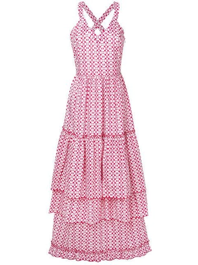 Aybi Apple Print Tiered Maxi Dress - Pink