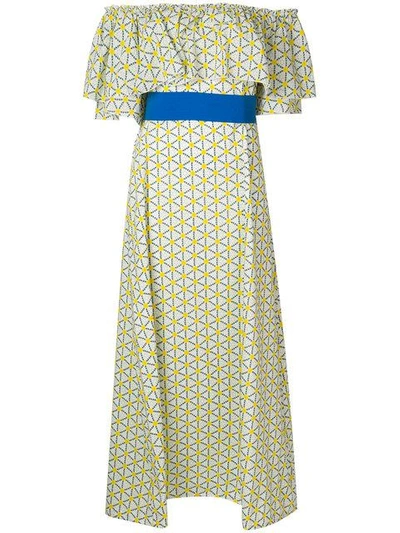 Aybi Off The Shoulder Snow White Printed Maxi Dress