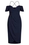 City Chic Entwine Cold Shoulder Dress In Navy