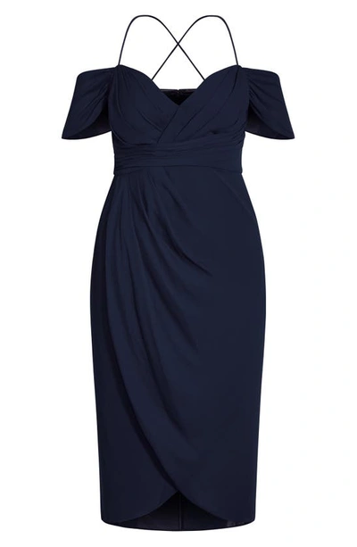City Chic Entwine Cold Shoulder Dress In Navy