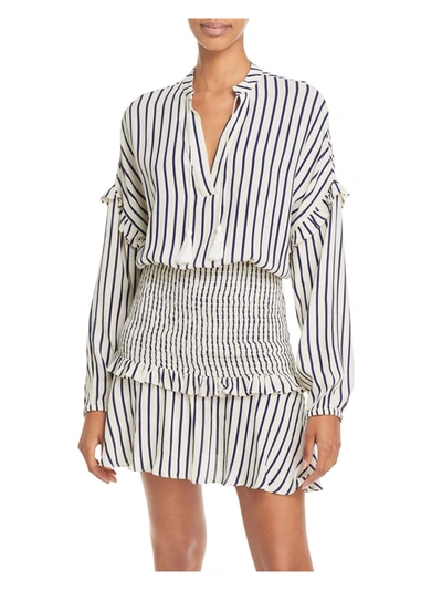 Aqua Womens Smocked Ruffled Midi Dress In White