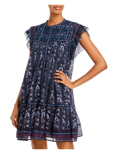 Sea New York Nadine Womens Printed Shutter Pleat Mini Dress In Blue