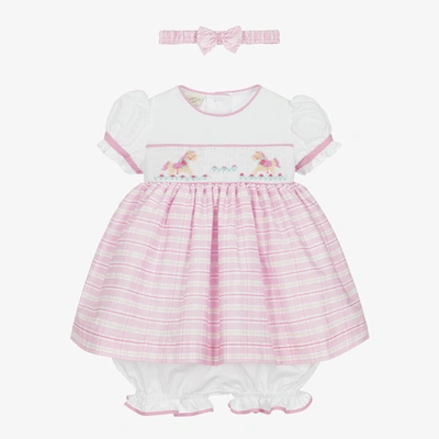 Pretty Originals Babies' Girls Pink Check Smocked Dress Set