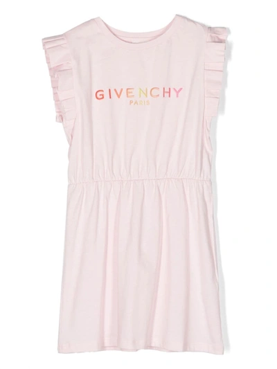 Givenchy Girls Pink Cotton Logo Dress In Marshmallow