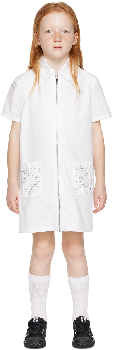 Givenchy Kids' Girls White Cotton Swarovski Logo Dress