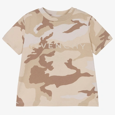 Givenchy Kids' Boys Beige Cotton Camouflage Logo T-shirt