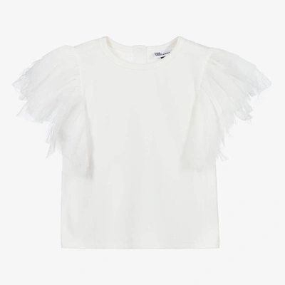 The Tiny Universe Kids' Girls White Cotton & Tulle Top