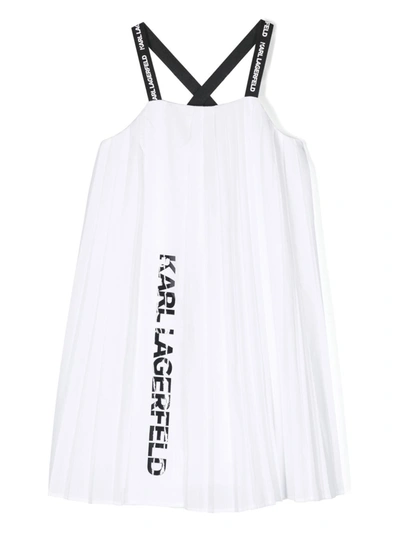 Karl Lagerfeld Teen Girls White Pleated Logo Dress