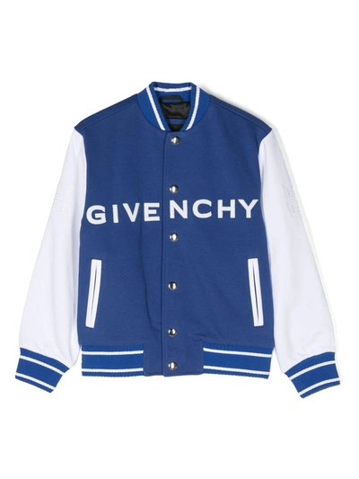 Givenchy Kids' Blue Bomber Jacket For Boy With Logo