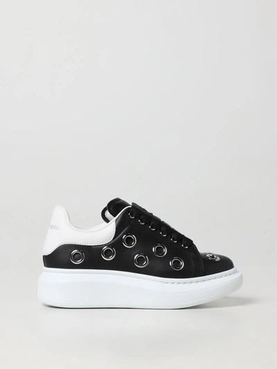 Alexander Mcqueen Kids'  Girls Black Eyelet Leather Oversized Trainers