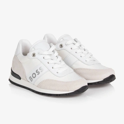 Hugo Boss Kids' Boys White Suede Leather Logo Trainers