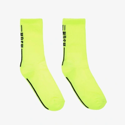 Msgm Kids' Neon Yellow Logo Socks