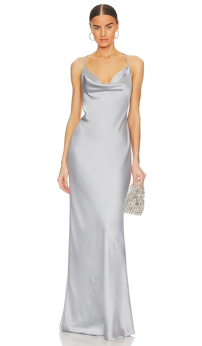 Norma Kamali Open-back Draped Satin Gown In Silver