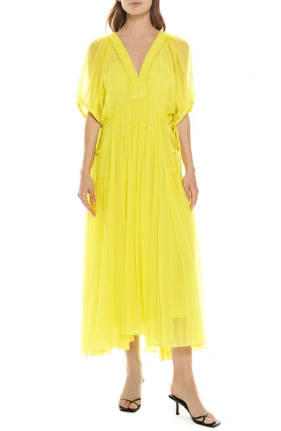 La Ligne Constance Shirred Silk-chiffon Midi Dress In Lemon