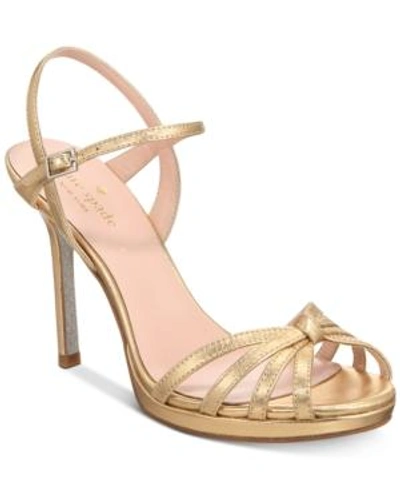 Kate Spade New York Women's Florence Leather High-heel Ankle Strap Sandals In Gold Metallic