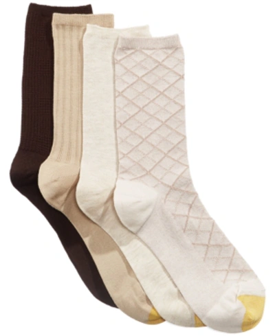 Gold Toe Women's 4 Pack Textured Crew Socks In Oatmeal/khaki/grey Heather/chocolate