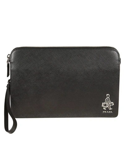 Prada Logo Clutch In Black
