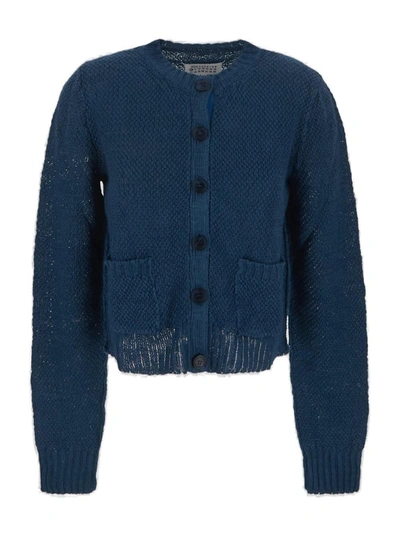 Maison Margiela Buttoned Knitted Cardigan In Blue