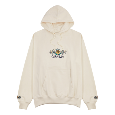 Drôle De Monsieur Fleuri Embroidered Hooded Cotton Sweatshirt In Cream