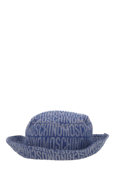 Moschino Logo Jacquard Wide Brim Bucket Hat In A1290 Fp Blue