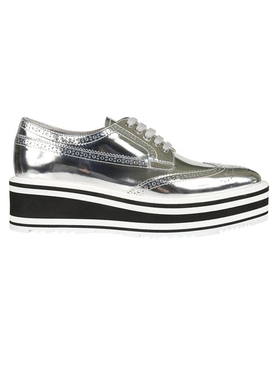 Prada Brogues Platform Sneakers In Silver
