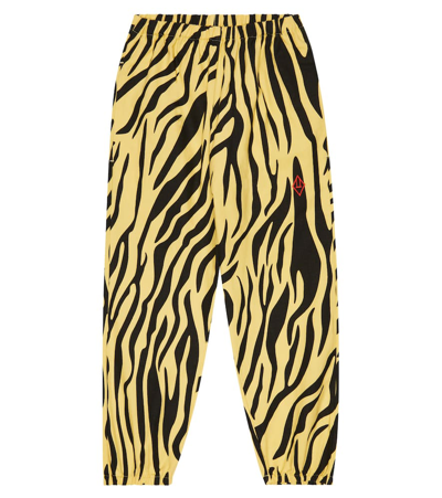 The Animals Observatory Kids' Elephant Zebra-print Cotton Pants In Yellow Zebra