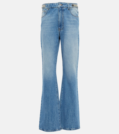 Rabanne Embellished High-rise Bootcut Jeans In Denim,white