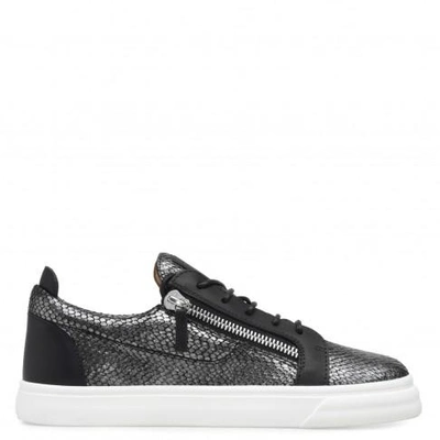 Giuseppe Zanotti - Black Python-embossed Leather Low-top Sneaker Frankie In Multicolor