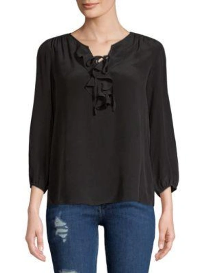 Joie Hynes Silk Ruffle Blouse In Caviar