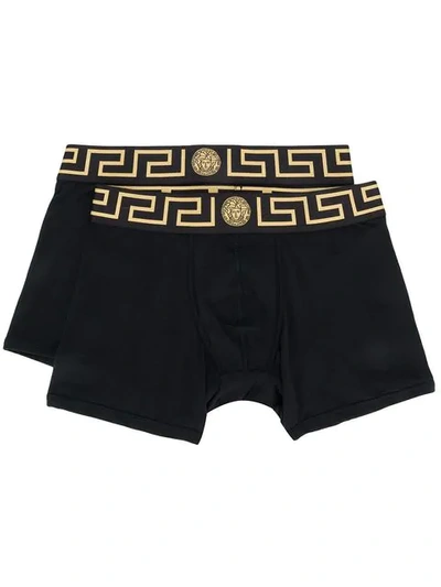 Versace 2-pack Greca-waistband Low-rise Trunks In Black
