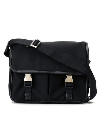 Prada Buckled Messenger Bag In F0002 Black