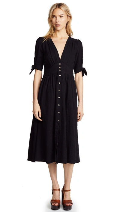 Free People Love Of My Life Black Cotton Gauze Midi Dress | ModeSens