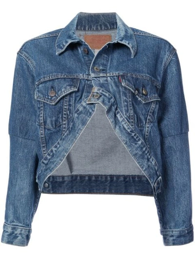 R13 Refurbished Cropped Trucker Jacket In Blue