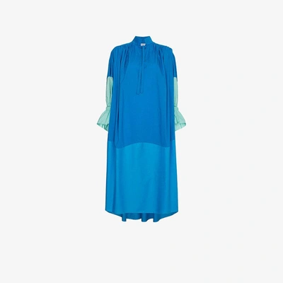 Vika Gazinskaya Relaxed Fit Maxi Dress With Pleated Sleeves In Blue/aquamarine/azure