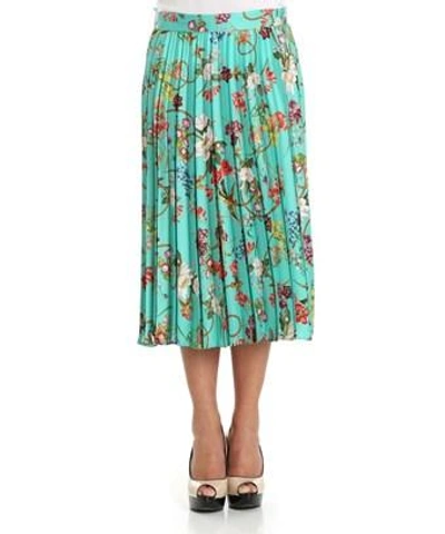 Pinko Turquoise Floral-print Pleated Skirt