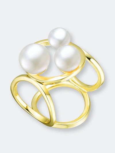 Genevive 18k Over Silver 6.5-8mm Freshwater Pearl Ring In Gold