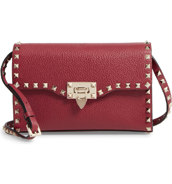 Valentino Garavani Medium Rockstud Leather Crossbody Bag Burgundy In