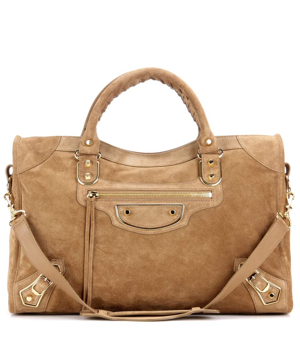 Balenciaga Classic Metallic Edge City Suede Tote In Marroe Cacao | ModeSens