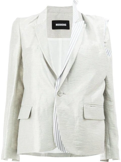 Moohong Layered Sheen Blazer In White Smoke/white Stripe