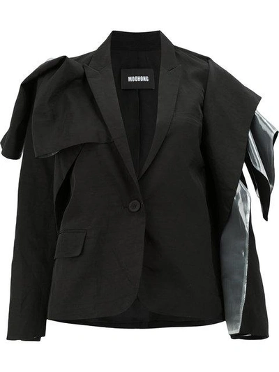 Moohong Vinyl Insert Ruffled Blazer In Black