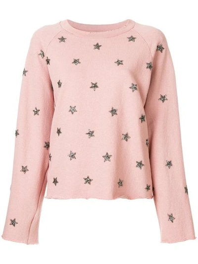 As65 Embellished Star Distressed Sweater In Pink