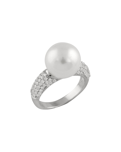 Splendid Pearls Splendid Pearl Rhodium Plated 12-13mm Pearl Cz Ring