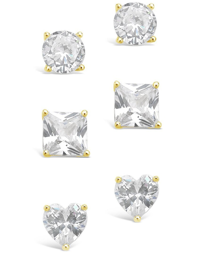 Sterling Forever 14k Over Silver Cz Set Of 3 Statement Studs