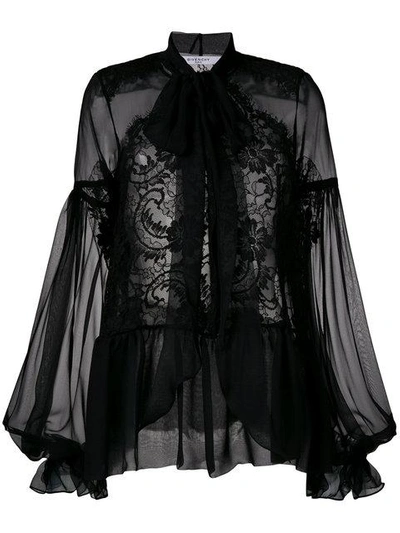 Givenchy Sheer Long-sleeve Blouse - Black