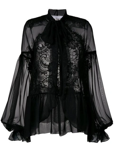 Givenchy Sheer Long-sleeve Blouse - Black In Black